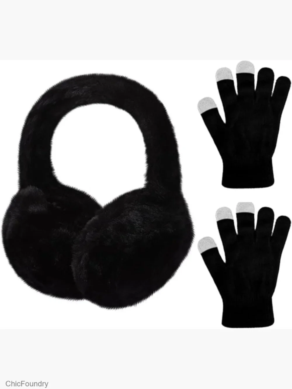 Girls Winter Earmuff Glove Set Foldable Plush Ear Muffs Touchscreen Knit Gloves
